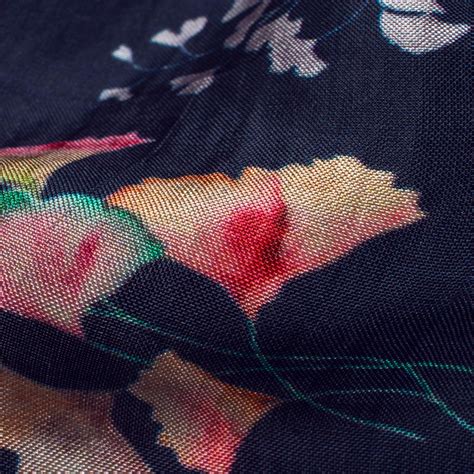 Navy Blue And Pink Leaf Pattern Digital Print Viscose Uppada Silk Fabr ...