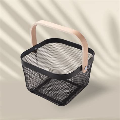 UMAI Metal Mesh Basket for Storage With Wooden Handles (Black) | Home ...