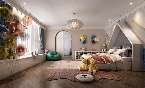 现代儿童房卧室模型+免费3D模型下载+免费SU模型下载+炫云云模型网站
