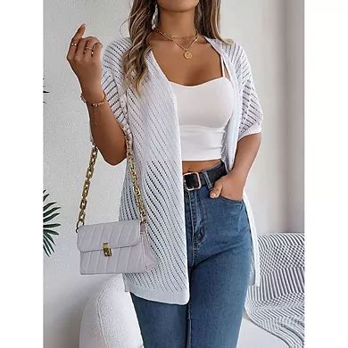 Women's Cardigan Hollow Out Short Sleeve Knitted Cardigan Vacation Sun ...