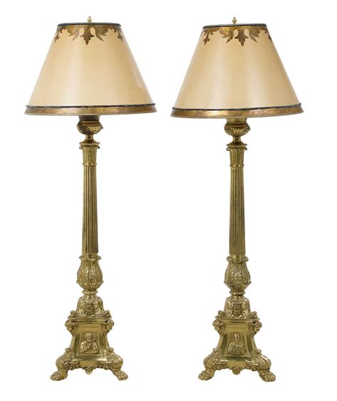 Lot - Pair of Monumental Bronze Altar Stick Floor Lamps