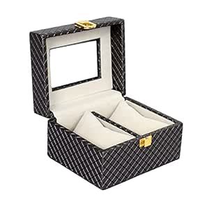 PU Leather Watch Box Holder with Transparent Glass Display /2 Slot ...
