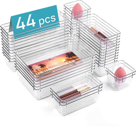 Vtopmart 44 PCS Clear Plastic Drawer Organizers Set, 4-Size Versatile ...