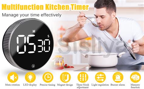 Sisliya LED Digital Countdown Magnetic Alarm Clock Kitchen Timer ...