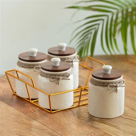 ExclusiveLane 'Vintage Ivory' Multi Utility Storage Ceramic Jars for ...