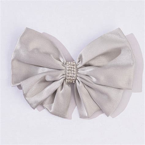 Hair Drama Co Satin Pearl Hair Bow Alligator Clip - Grey - CLP - 0251