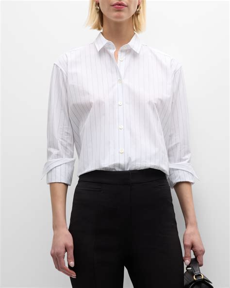 Toteme Signature Striped Collared Cotton Shirt | Neiman Marcus