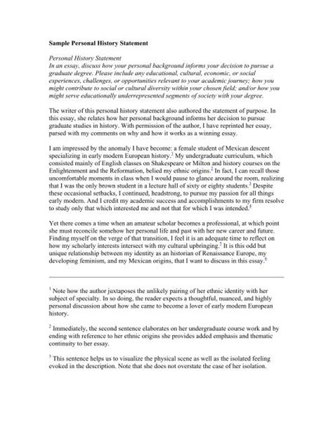 Image result for Personal Statement History Example