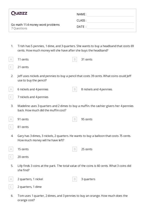 50+ Money Word Problems worksheets for 2nd Class on Quizizz | Free ...