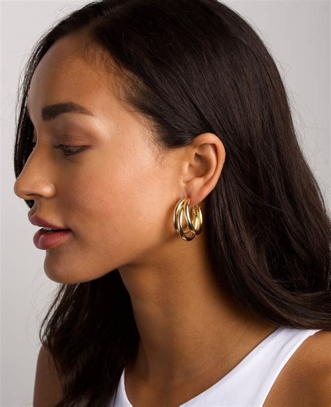 Large Triple Hoops, Gold Triple Earrings, Gold Hoops, Party Hoop ...