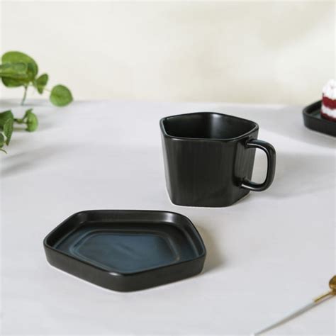Pentagon Mug with Saucer Black Online - Premium Tea Cup | Nestasia