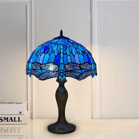 Tiffany Blue Dragonfly 16 Inch Table Lamp Handmade Stained Glass Shade ...