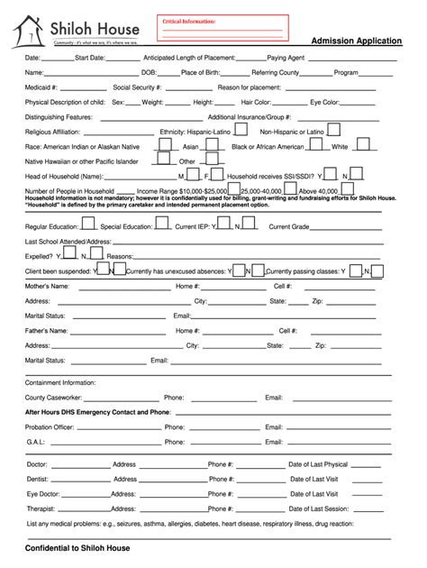 Fillable Online shilohhouse Education Only Intake Packet - Shiloh House ...