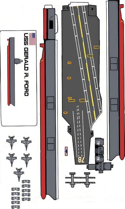 USS Gerald R. Ford (CVN-78) Aircraft Carrier Papercraft Template