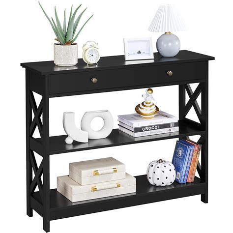 Yaheetech Console Table with Drawer and Storage Shelves, Wooden Console ...