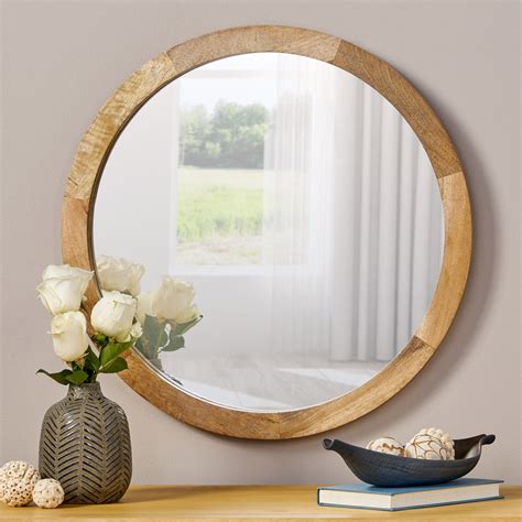 Modern Round Mirror with Mango Wood Frame - NH925113 - Noble House ...