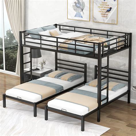 Amazon.com: Triple Bunk Bed for 3, Full Over Twin&Twin Bunk Bed with ...