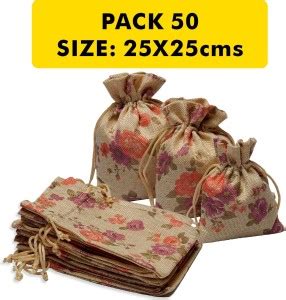 Lifekrafts Purple floral Linen Jute Pouch Beige - Price in India ...