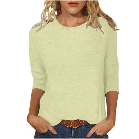 Jewelreauty Elbow Length Crewneck Shirts Women 3/4 Sleeve Casual Loose ...