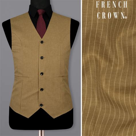 Muesli Brown Stripes Premium Wool Blend Waistcoats For Men