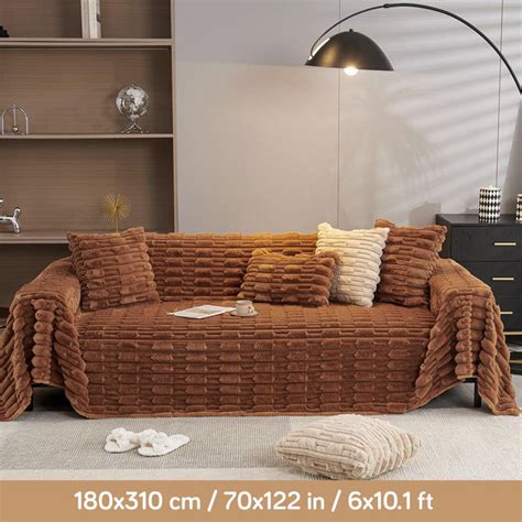 Russet Brown Colour Luxury Waxy Faux Rabbit Fluffy Plush Sofa Throws ...