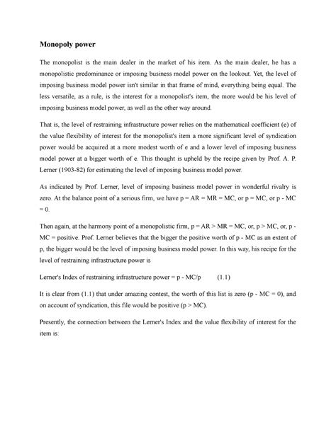 Monopoly power - Monopoly power The monopolist is the main dealer in ...