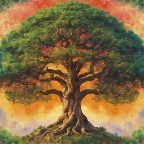 Aquarela estilo árbol de la vida mitológico árbol sagrado concepto de ...