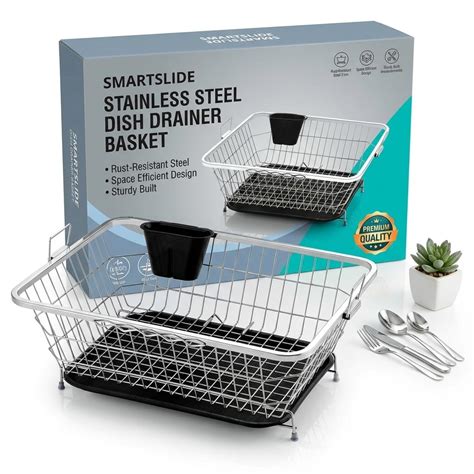 SmartSlide Stainless Steel Dish Drainer Basket for Kitchen Utensil ...