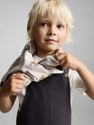 Mango Kids' Milo Cotton Button Dungarees, Charcoal