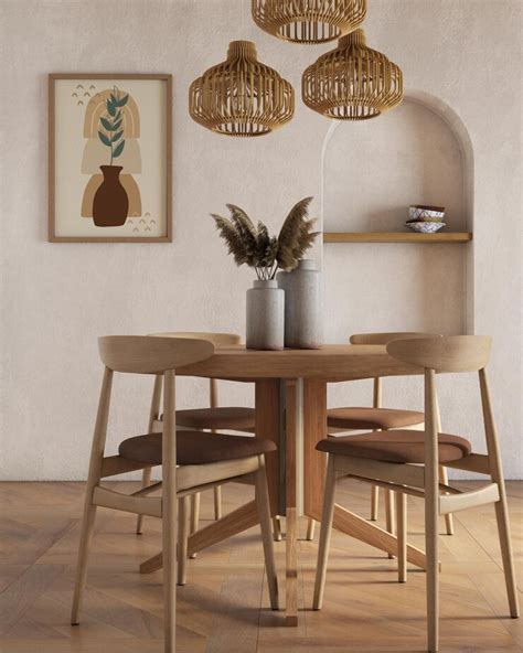 Bohemian dining room with wooden furniture and earthy tones | Premium PSD