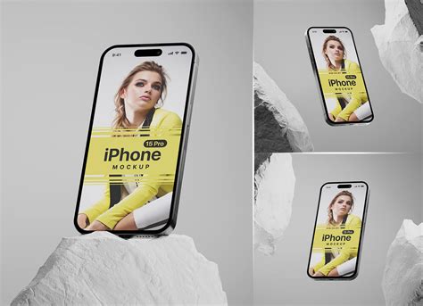 Free White Rock iPhone 15 Pro Mockup PSD Set - Good Mockups