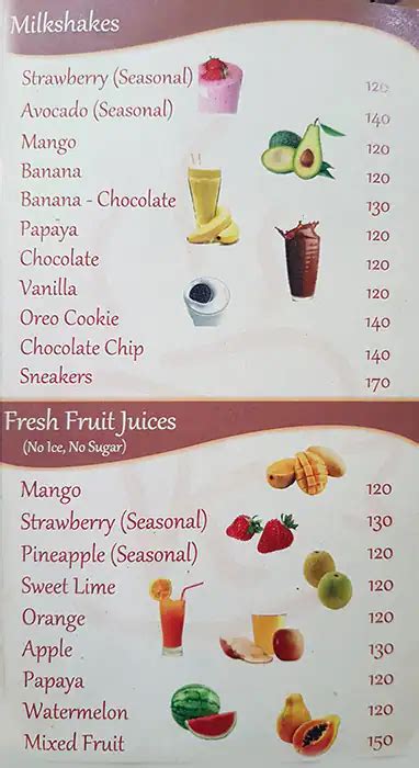 Menu at Vivenda Kafe, Candolim