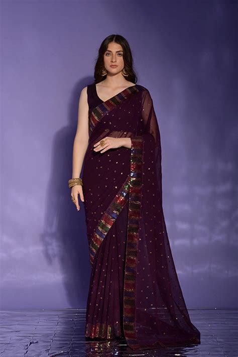 Stylish Maroon Saree with Butti Work Border - shubhkalastore.com