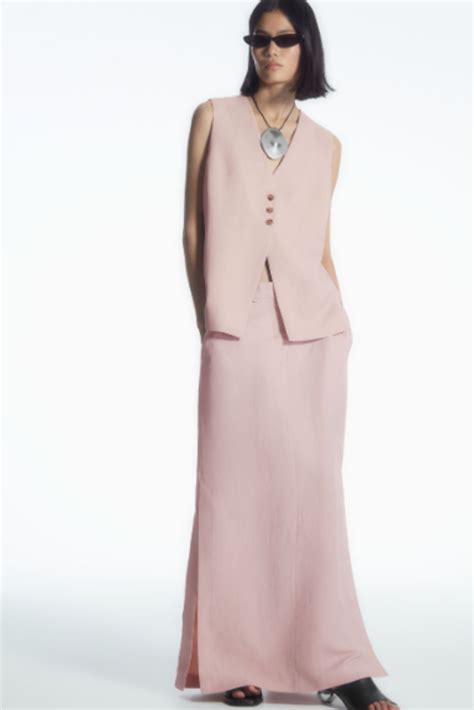 Dusty Pink Linen Co-ord Set – Formal Waistcoat & Maxi Skirt for Women ...