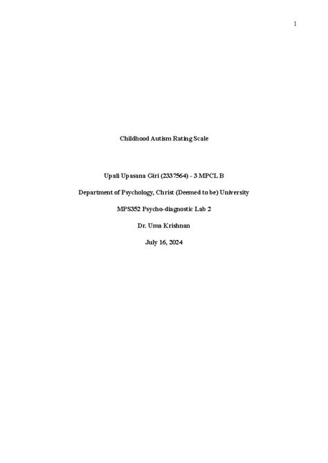Childhood Autism Rating Scale - Uma Krishnan July 16, 2024 Childhood ...