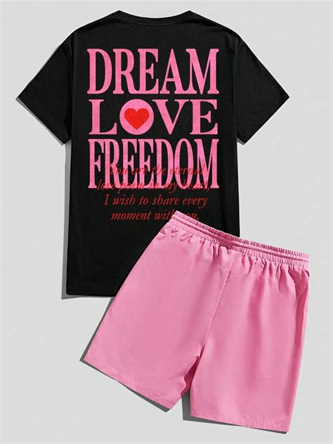 Manfinity StreetEZ 2pcs Men's Standard Size Black Slogan Print T-Shirt ...