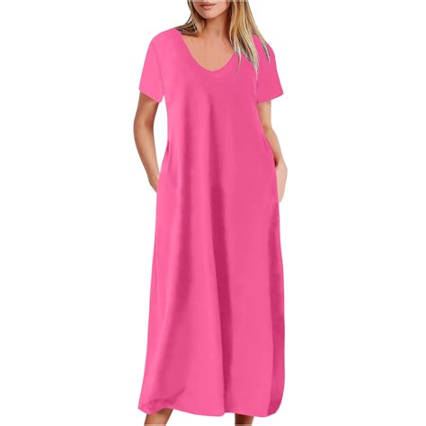 Women's Summer Maxi Dress Casual V Neck Short Sleeve Sundress Plus Size ...