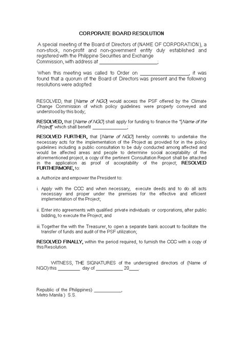 Generic Corporate Resolution Form 的图像结果