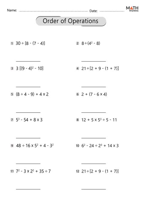 Order of Operations Worksheets - Math Monks