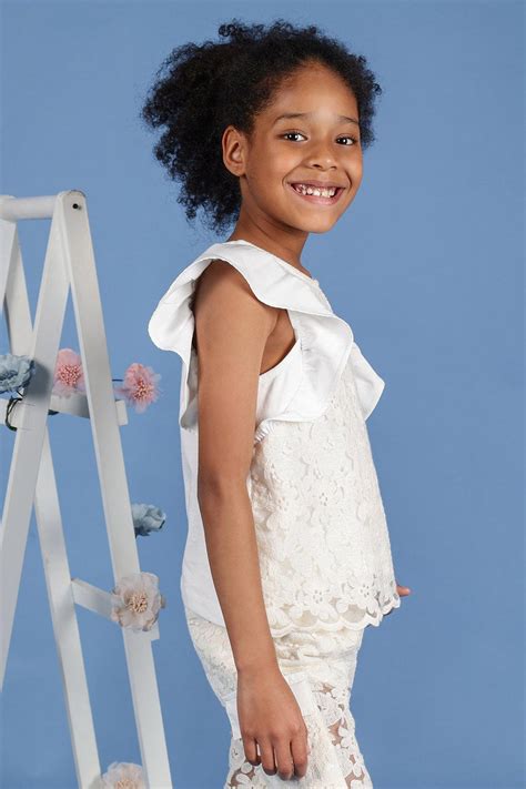 One Friday Kids Girls Off White Cotton Round Neck Top