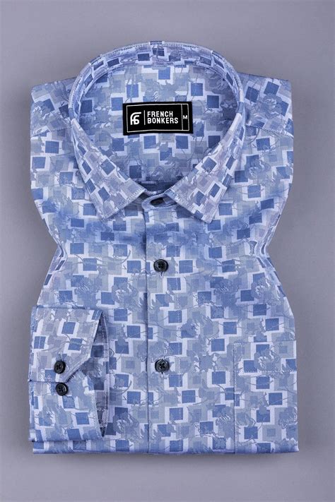 Slate grey floral printed jacquard cotton shirt