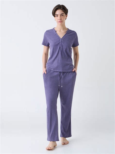 Buy Wunderlove Purple High-Rise Cotton-Blend Lounge Pants from Westside