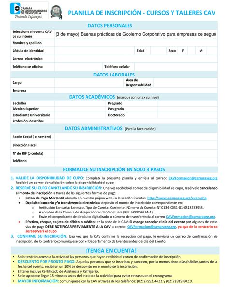 Fillable Online camaraseg Planilla de inscripci n - C mara de ...