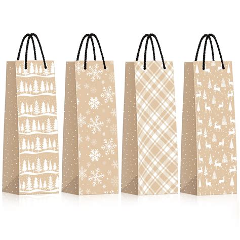 Whaline 12Pcs Christmas Wine Bottle Gift Bags 4 Design Kraft Paper ...