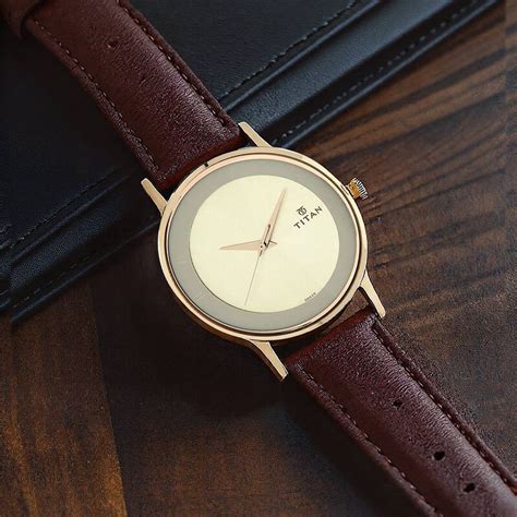 Buy Online Titan Champagne Dial Analog Leather Strap watch for Men ...