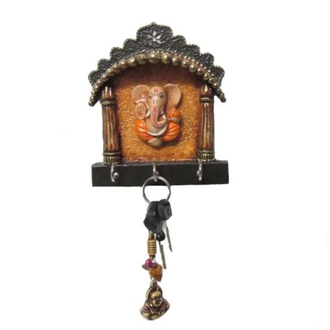"Ganesha Key Hanger": Yellow Craft (6x7x2) by Ecraft India – ArtZolo.com