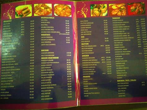 Menu at The Mughlai, Bhubaneswar, opposite venkateswer English medium
