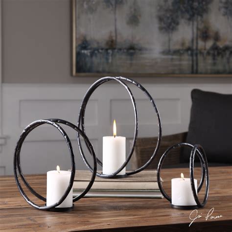 Uttermost Pina Curved Metal Candleholders (Set of 3) (Pina), Black(Iron ...