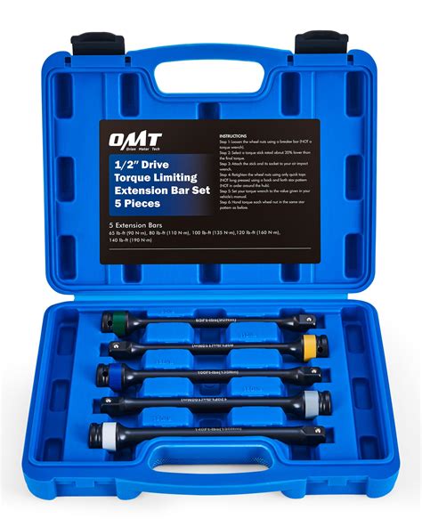 Orion Motor Tech 5pc 1/2" Drive Torque Limiting Extension Bar Set, Torque Extension Tool Set ...