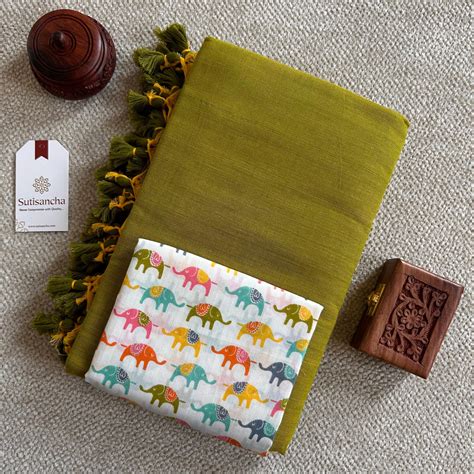 Sutisancha Lime Green Handloom Cotton Saree With Blouse